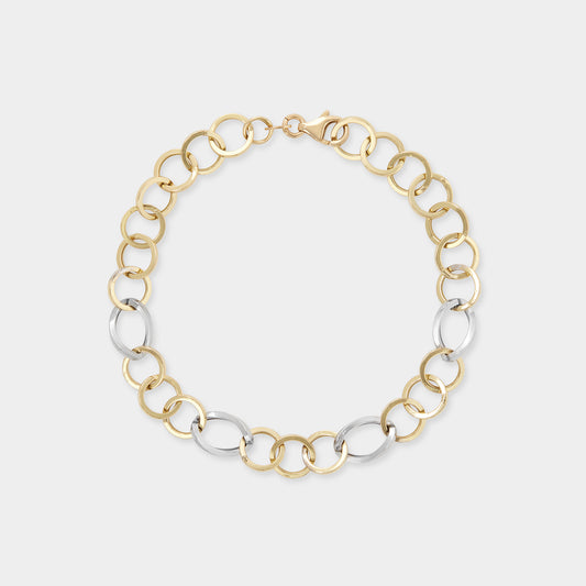 18 K Yellow Gold and White Gold Ring Chain bracelet