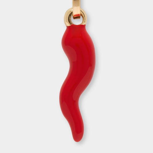 18 K Gold Horn against evil eye with red enamel