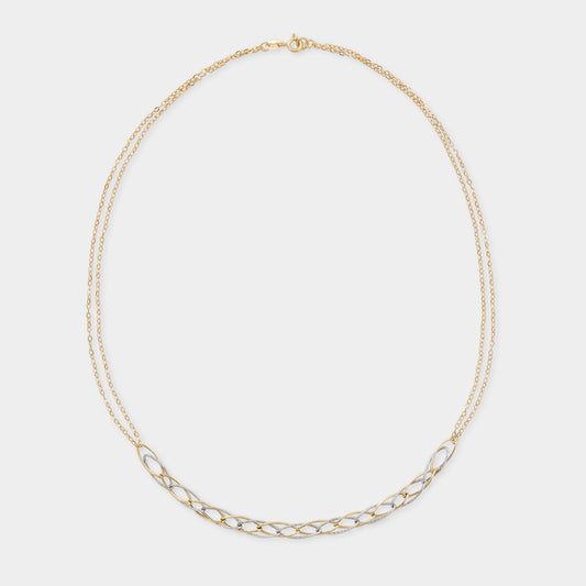 18K Yellow Gold & White Gold Twisted Twin link necklace