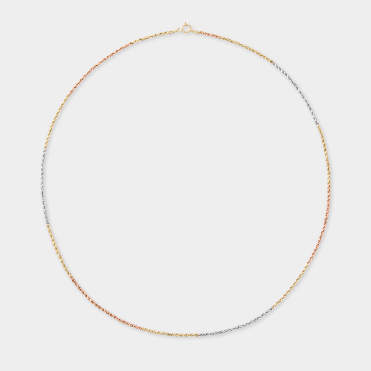 18 K Yellow, White & Rose Gold Rope Chain Necklace and Bracelets Set