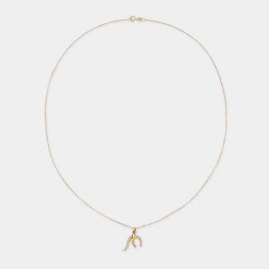 18 K Gold Box Chain Necklace & Horse Shoe & Horn with Sapphire