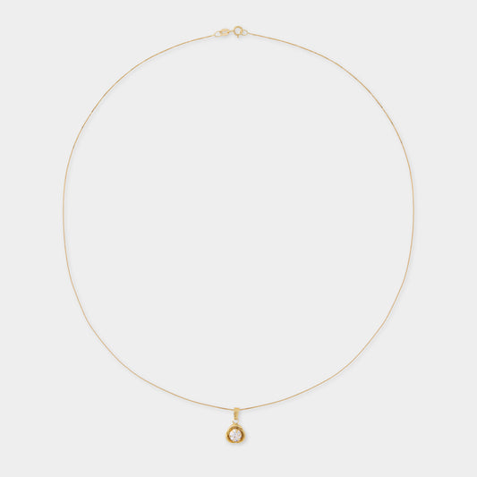 18 K Gold Box Chain Necklace & Rose Shape Pendant w White Sapphire