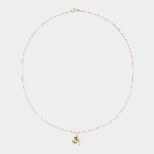 18 K Gold Box Chain Necklace & Flat Faith,Hope and Charity Pendant