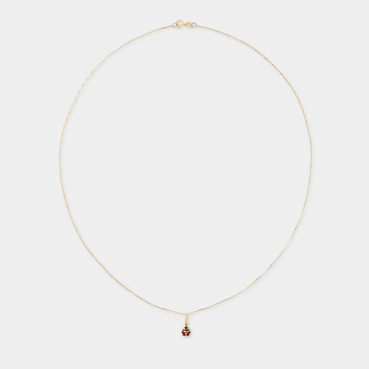 18 K Gold Box Chain Necklace & Lady Bug