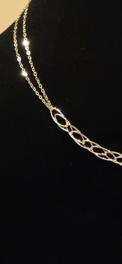 18K Gold 2 Tone Twisted Twin Link Necklace 2.5 gr, Length 44cm