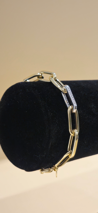 18K Gold Chain Link & White Sapphire Bracelet  7 gr, Length 18cm