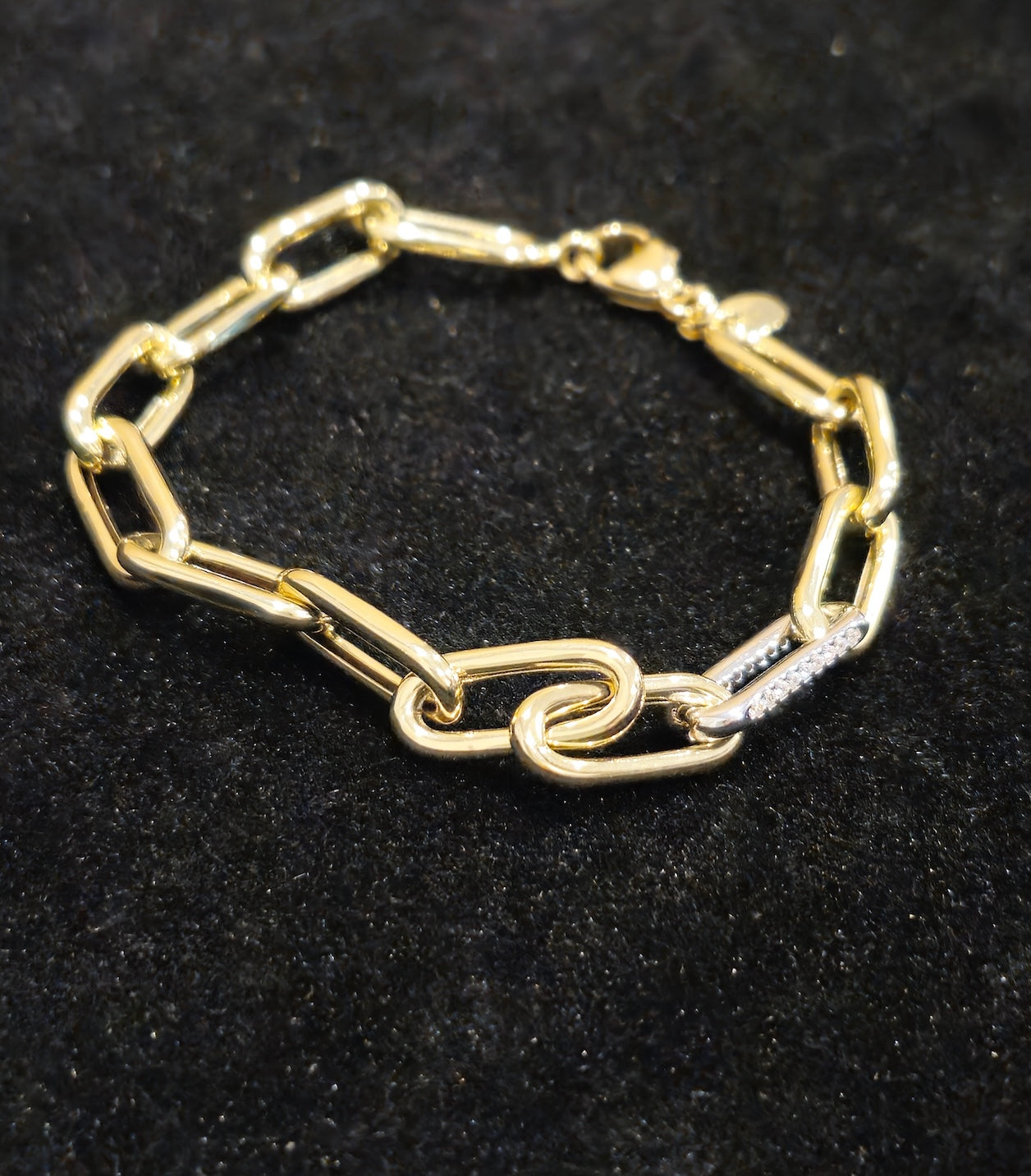 18K Gold Chain Link & White Sapphire Bracelet  7 gr, Length 18cm