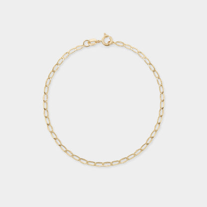 18K Yellow Gold Figaro Embossed Link Chain Bracelet