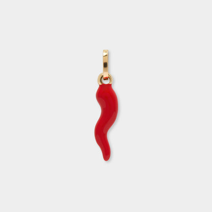 18 K Gold Horn against evil eye with red enamel