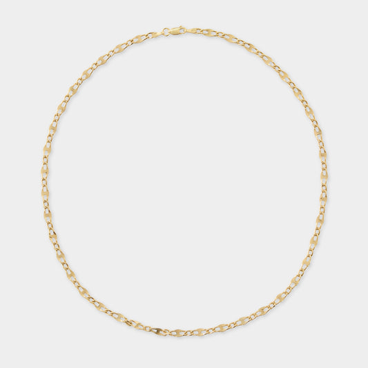 18 K Gold Flat Figaro Link Necklace