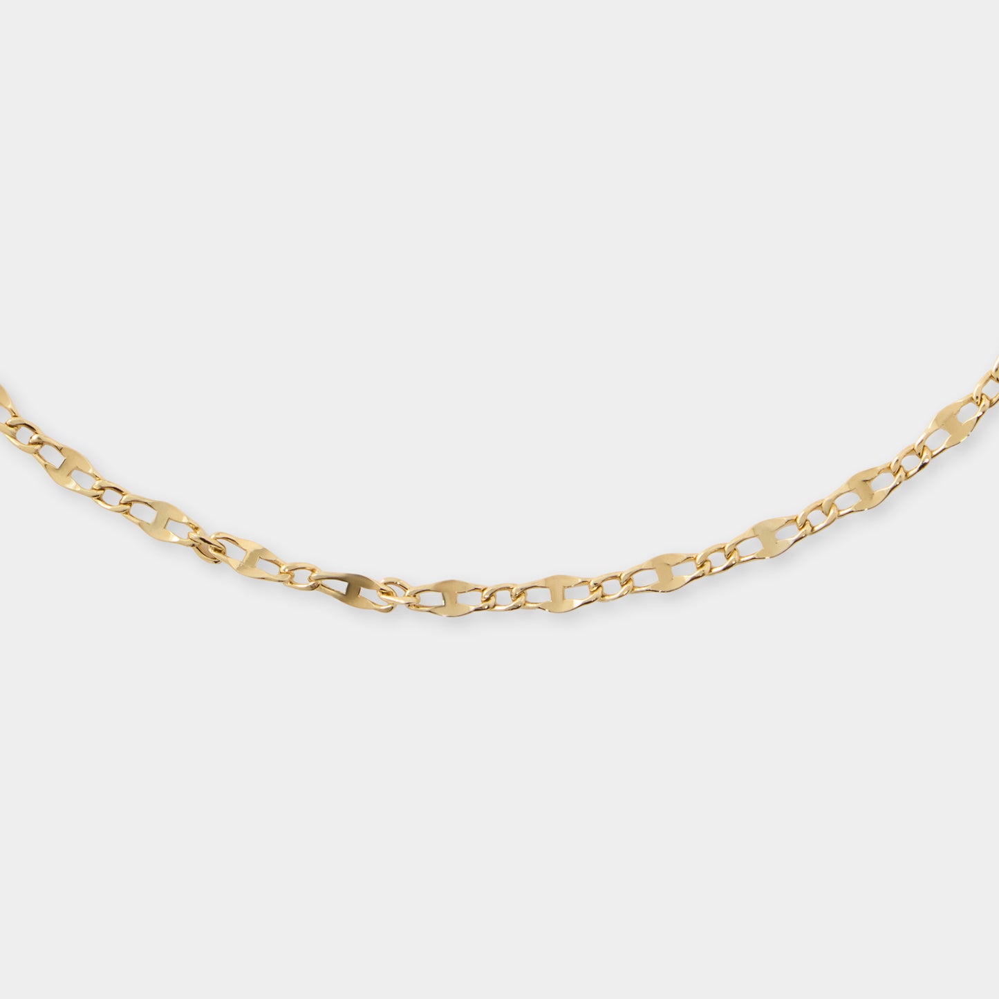 18 K Gold Flat Figaro Link Necklace