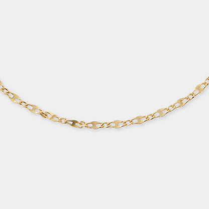18 K Gold Flat Figaro Link Necklace