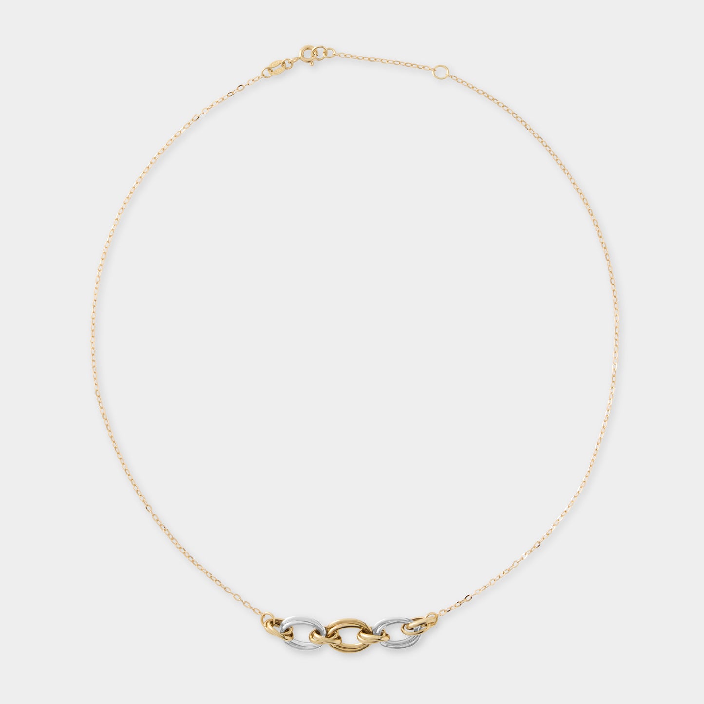 18 K Yellow & White Gold Oval Links Necklace