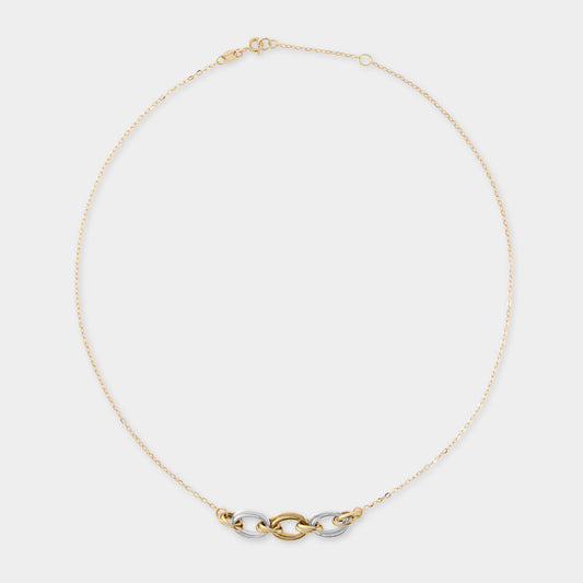 18 K Yellow & White Gold Oval Links Necklace