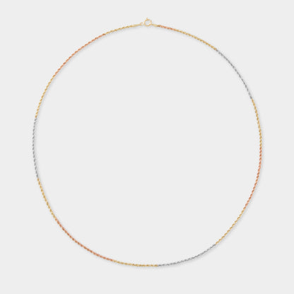18 K Yellow, White & Rose Gold Rope Chain Necklace and Bracelets Set