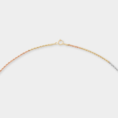 18 K Yellow, White & Rose Gold Rope Chain Necklace and Bracelets Set