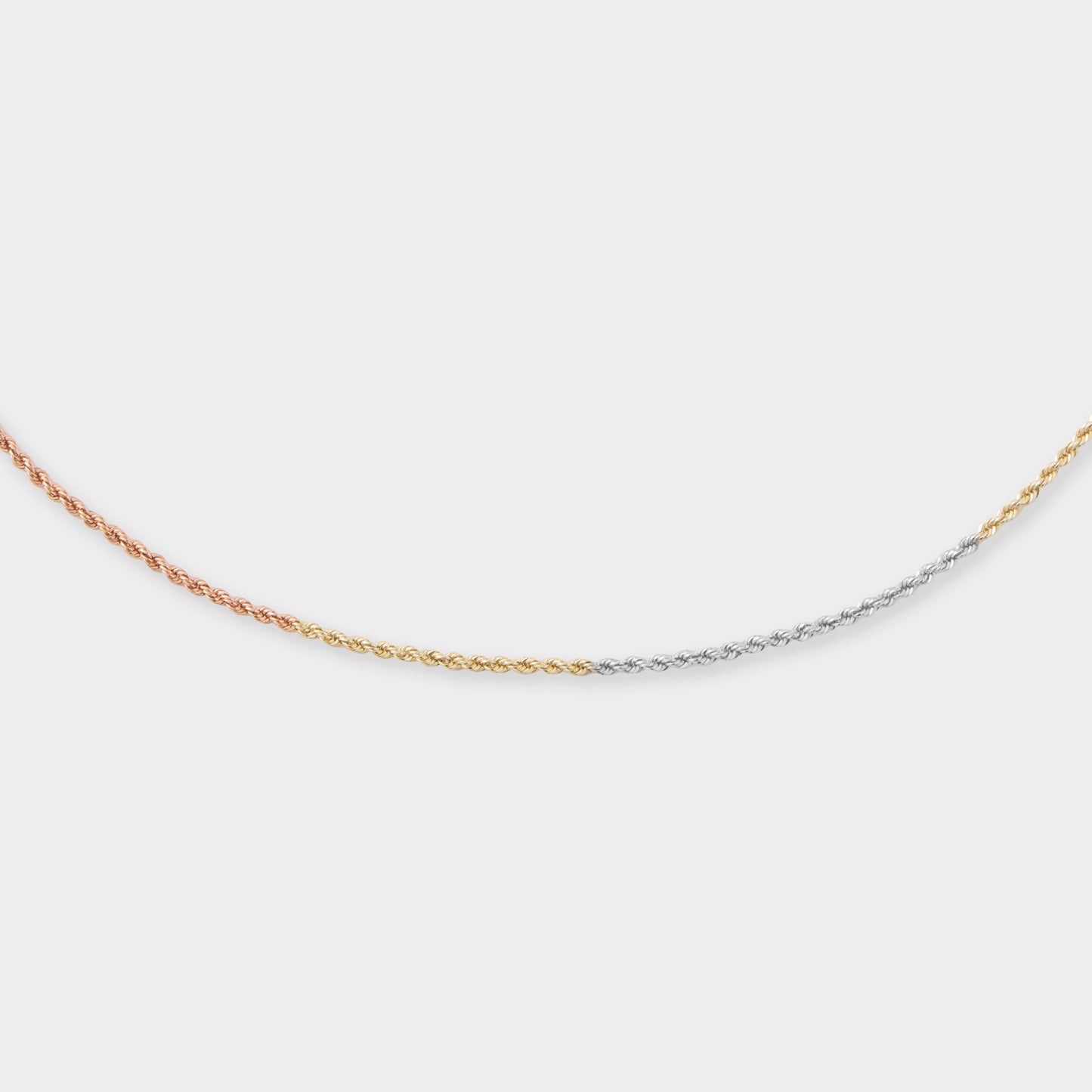 18 K Yellow, White & Rose Gold Rope Chain Necklace and Bracelets Set