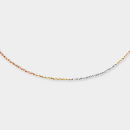 18 K Yellow, White & Rose Gold Rope Chain Necklace and Bracelets Set
