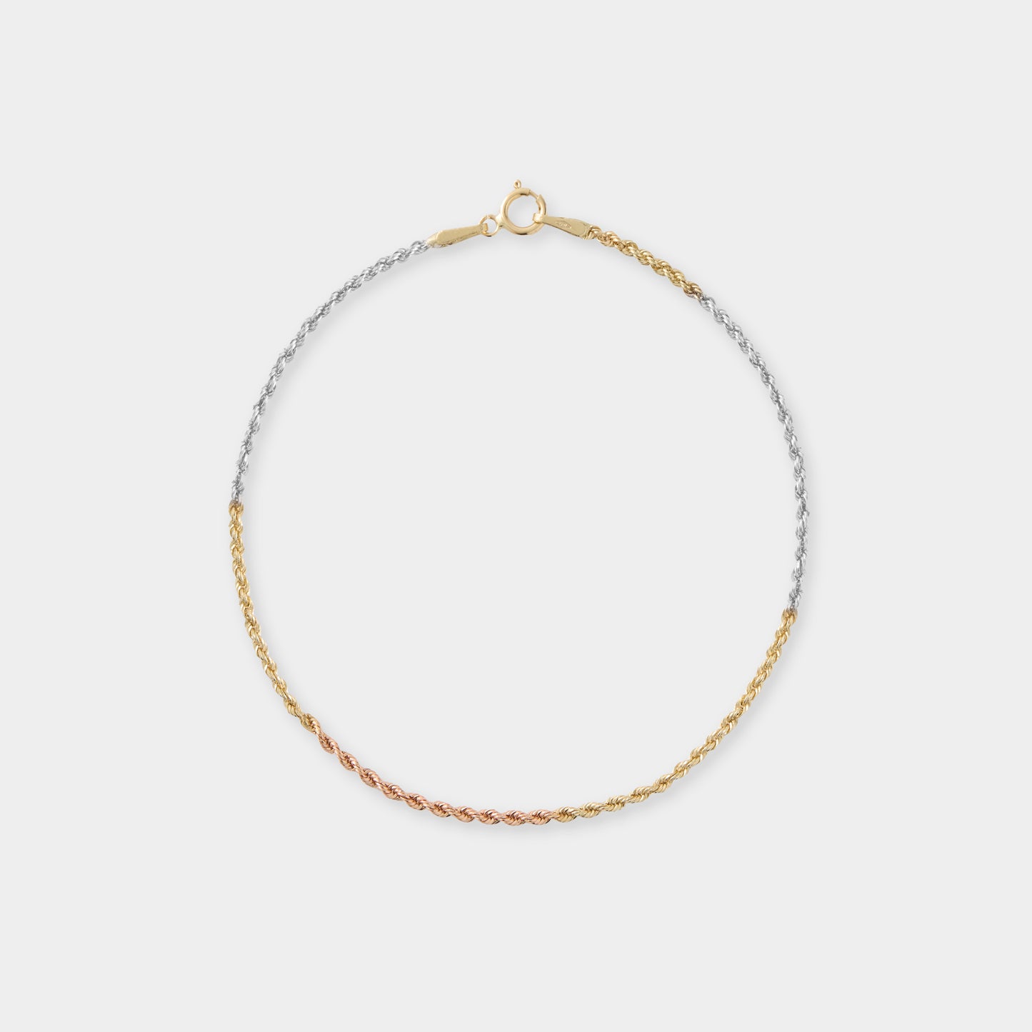 18 K Yellow, White & Rose Gold Rope Chain Necklace and Bracelets Set