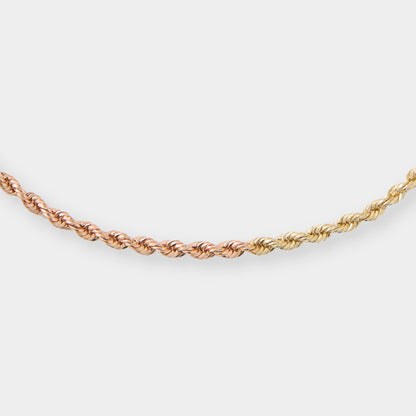 18 K Yellow, White & Rose Gold Rope Chain Necklace and Bracelets Set