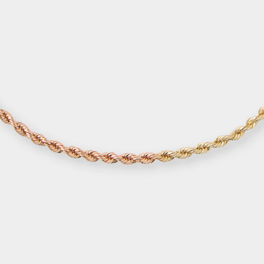18 K Yellow, White & Rose Gold Rope Chain Necklace and Bracelets Set