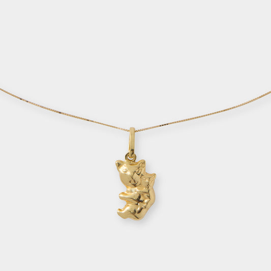 18 K Gold Box Chain Necklace & Koala Pendant