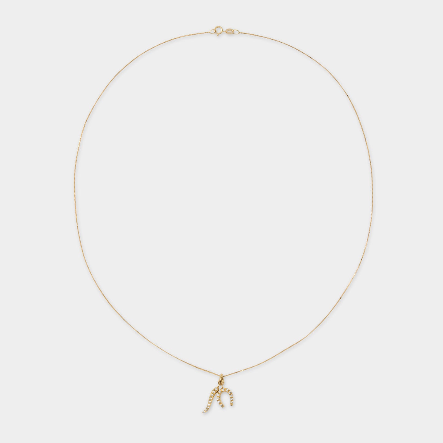 18 K Gold Box Chain Necklace & Horse Shoe & Horn with Sapphire