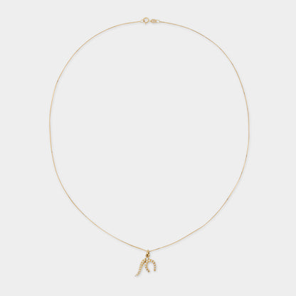 18 K Gold Box Chain Necklace & Horse Shoe & Horn with Sapphire