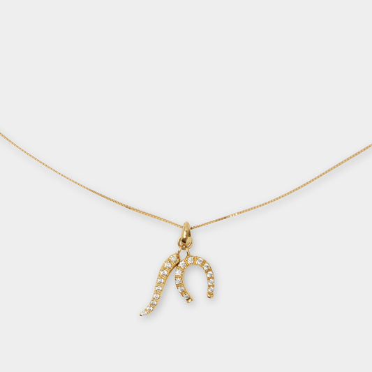 18 K Gold Box Chain Necklace & Horse Shoe & Horn with Sapphire