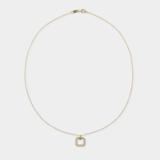 18 K Gold Anchor Necklace & Square Pendant w White Sapphires