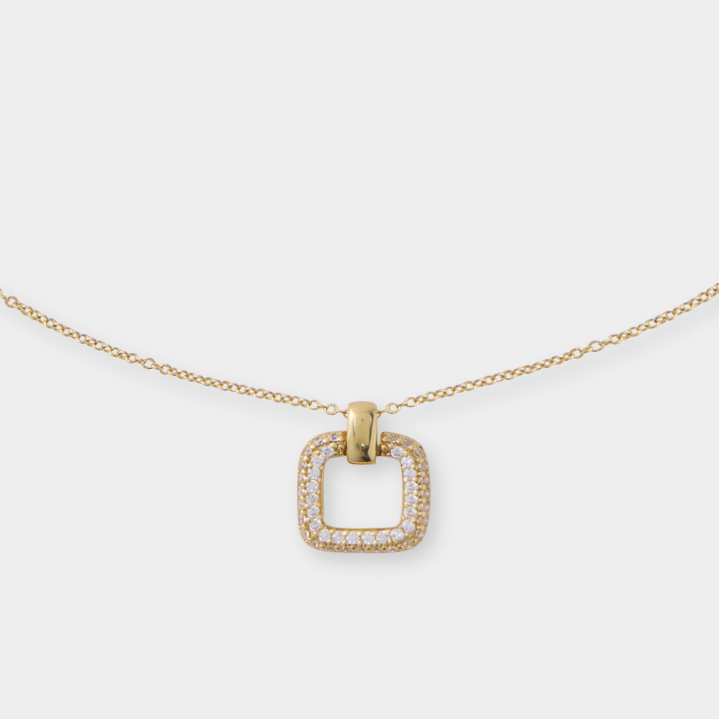 18 K Gold Anchor Necklace & Square Pendant w White Sapphires