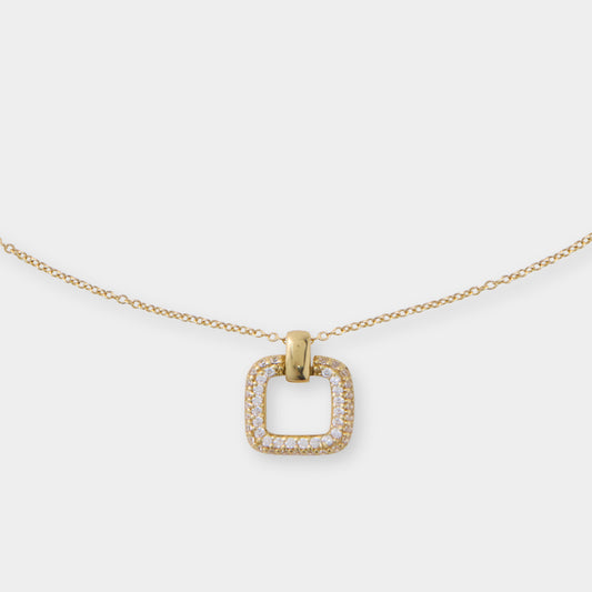 18 K Gold Anchor Necklace & Square Pendant w White Sapphires
