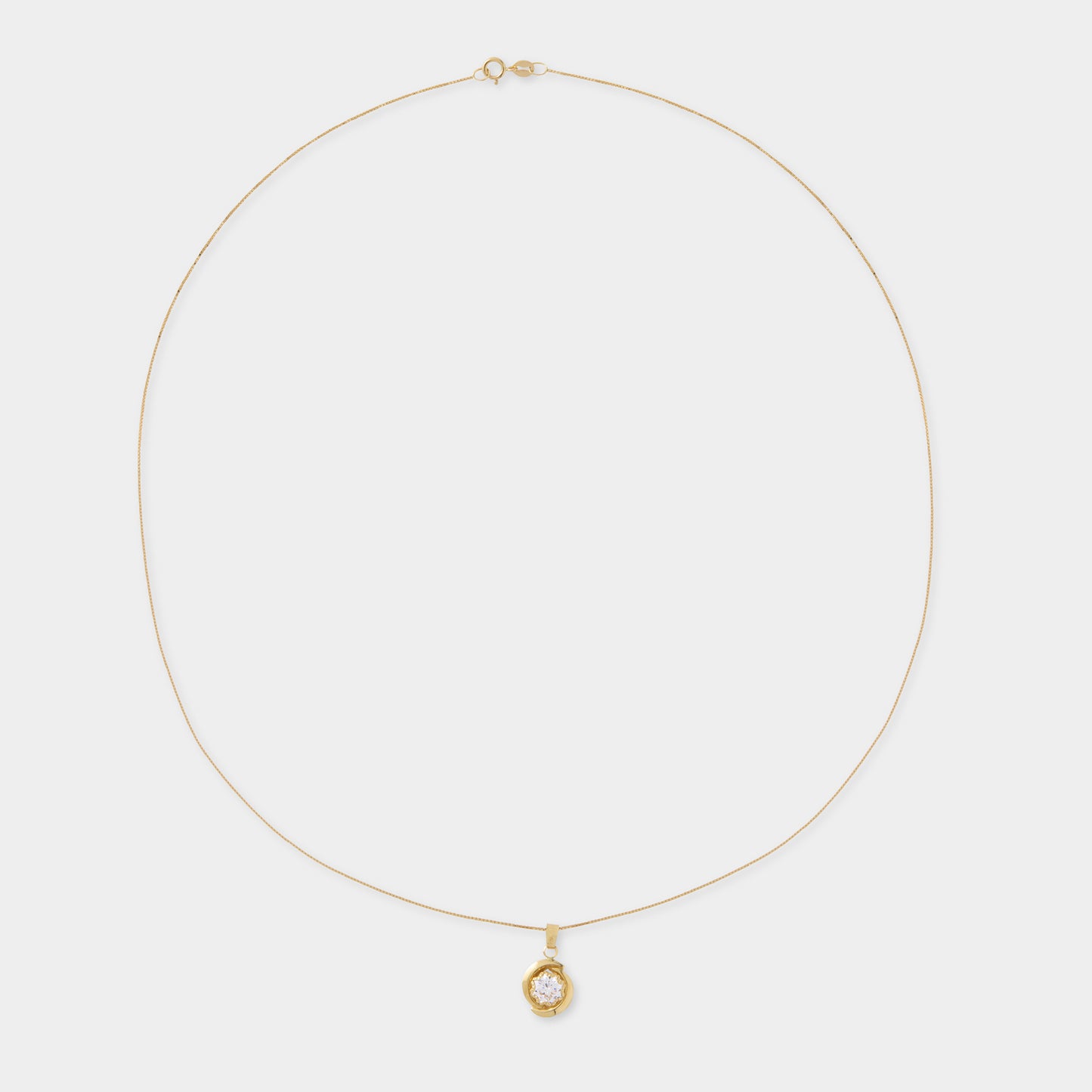 18 K Gold Box Chain Necklace & White Sapphire Pendant