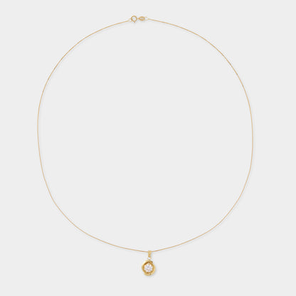 18 K Gold Box Chain Necklace & White Sapphire Pendant