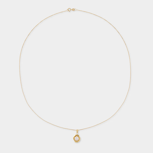 18 K Gold Box Chain Necklace & White Sapphire Pendant