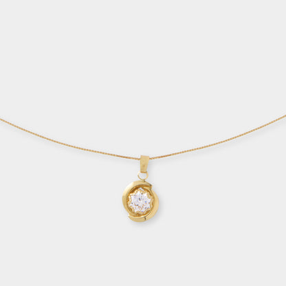 18 K Gold Box Chain Necklace & White Sapphire Pendant