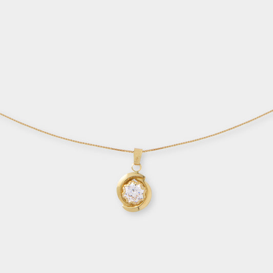 18 K Gold Box Chain Necklace & White Sapphire Pendant