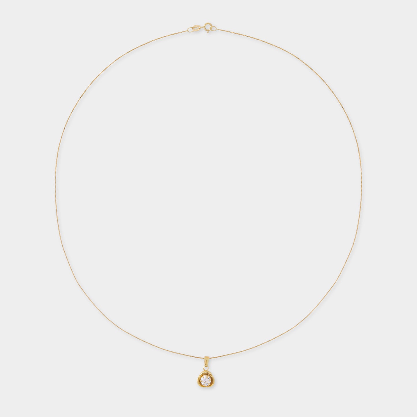18 K Gold Box Chain Necklace & Rose Shape Pendant w White Sapphire
