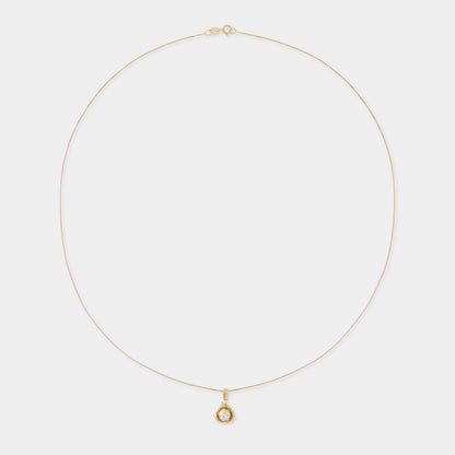 18 K Gold Box Chain Necklace & Rose Shape Pendant w White Sapphire