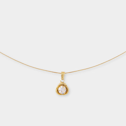 18 K Gold Box Chain Necklace & Rose Shape Pendant w White Sapphire