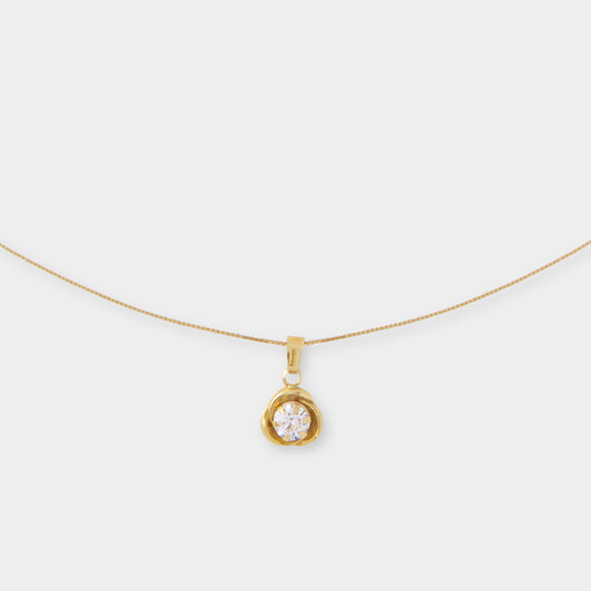 18 K Gold Box Chain Necklace & Rose Shape Pendant w White Sapphire