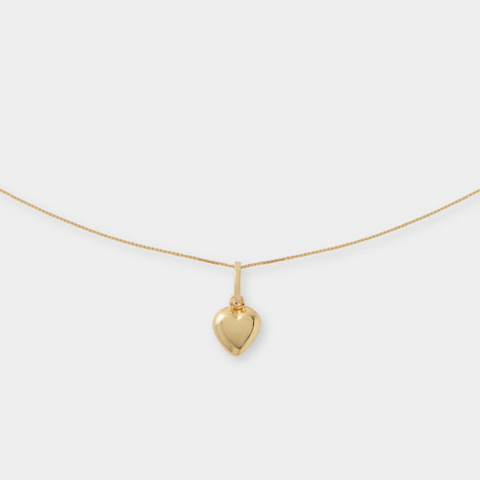 18 K Gold Box Chain Necklace & Heart Shape Pendant