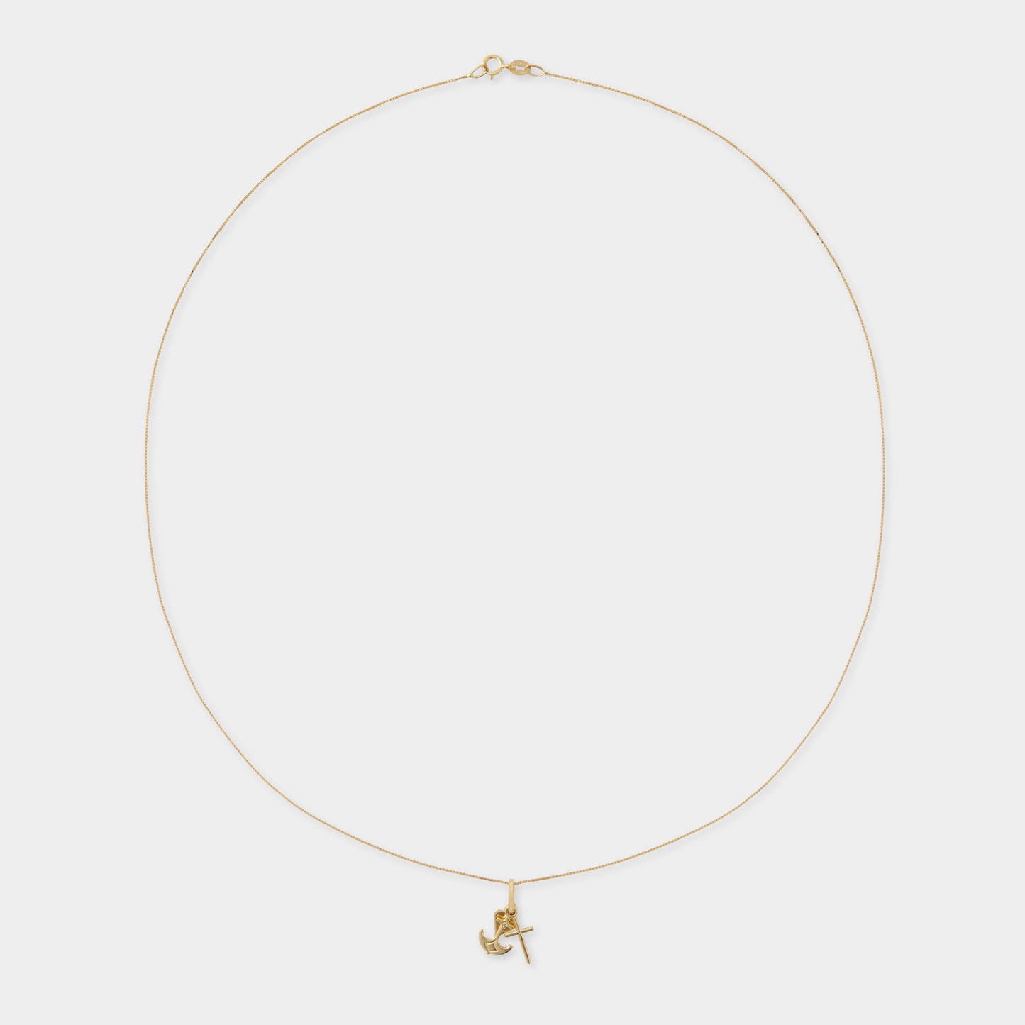 18 K Gold Box Chain Necklace & Flat Faith,Hope and Charity Pendant