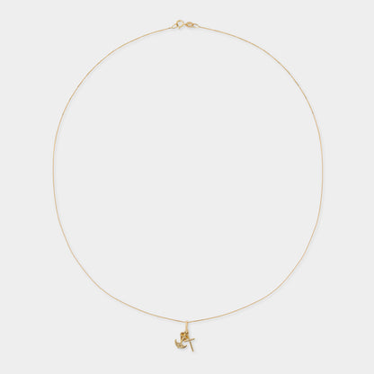 18 K Gold Box Chain Necklace & Flat Faith,Hope and Charity Pendant