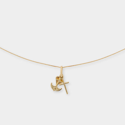 18 K Gold Box Chain Necklace & Flat Faith,Hope and Charity Pendant
