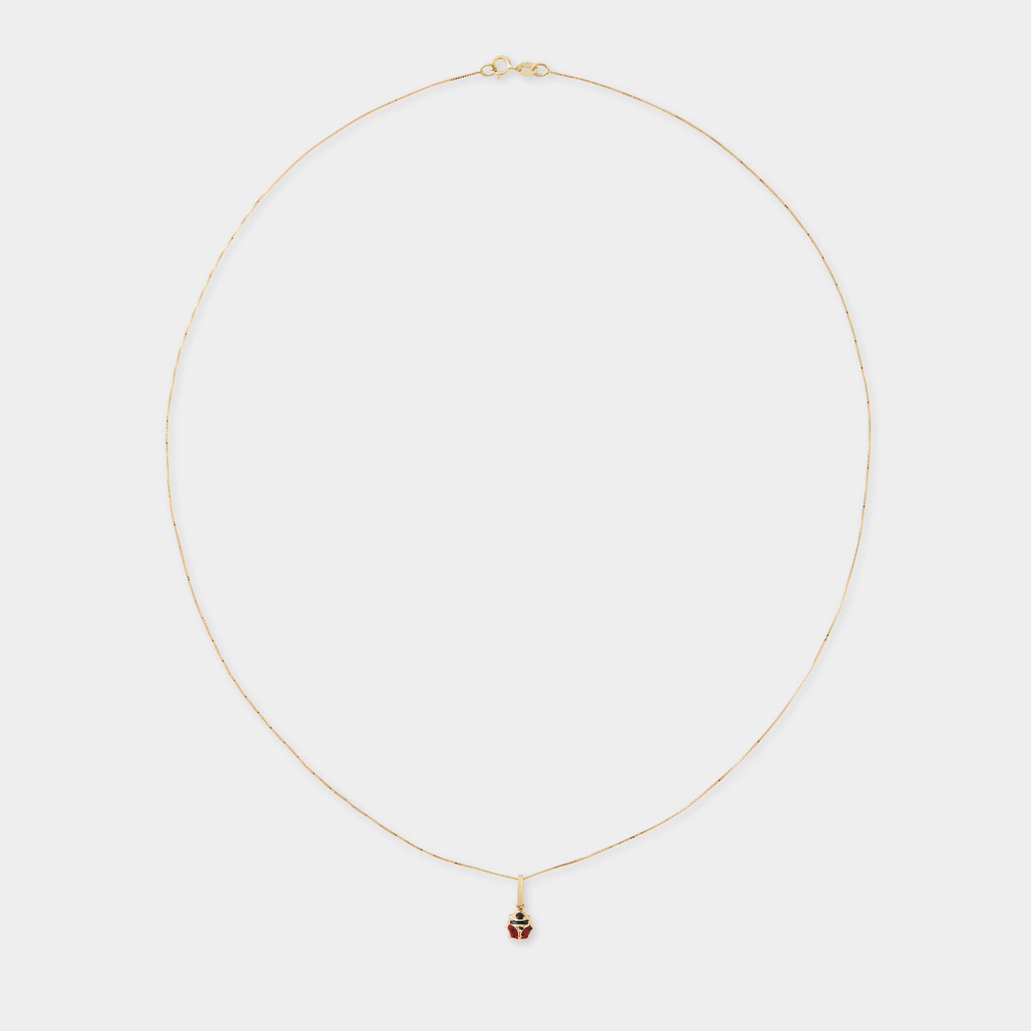 18 K Gold Box Chain Necklace & Lady Bug