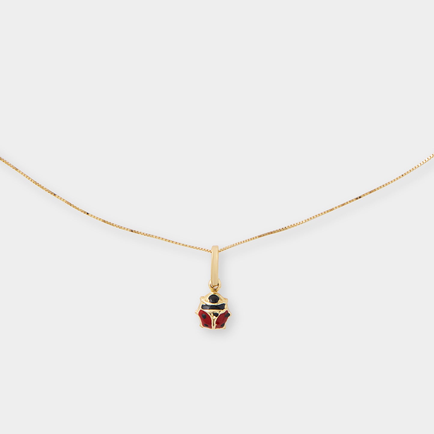 18 K Gold Box Chain Necklace & Lady Bug