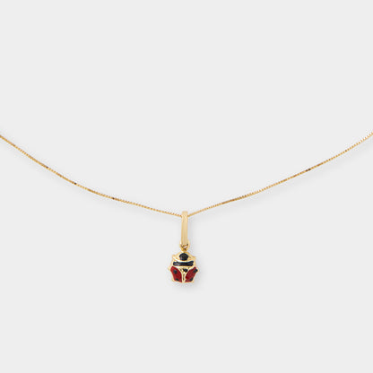 18 K Gold Box Chain Necklace & Lady Bug