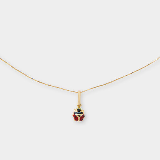 18 K Gold Box Chain Necklace & Lady Bug
