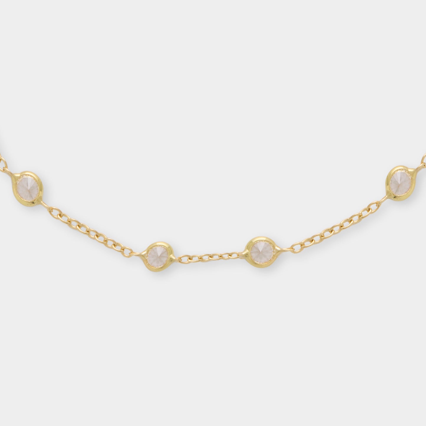 18 K Gold Anchor  Bracelets Chain  & Circle White Sapphire